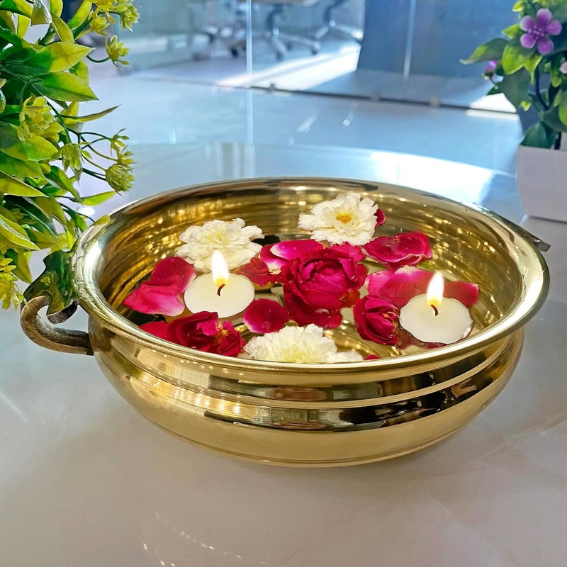 CRAFTSMAN SATVIK Decorative 9.6 Inch (8" Inner Dia) Brass Urli For Floating Candles and Flowers Designer Bowl For Living Room Decoration urli - Image 1